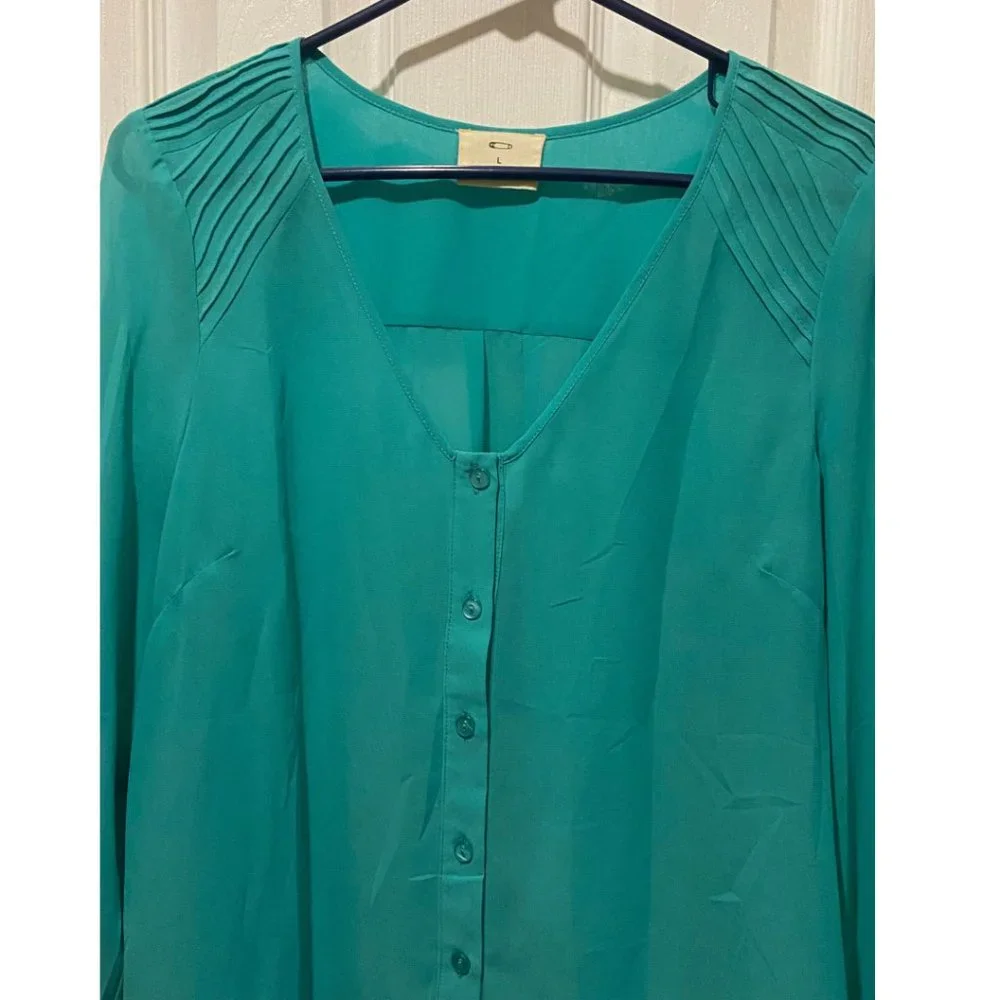 Anthropology Pins & Needles green sheer blouse sz Large - Picture 2 of 7